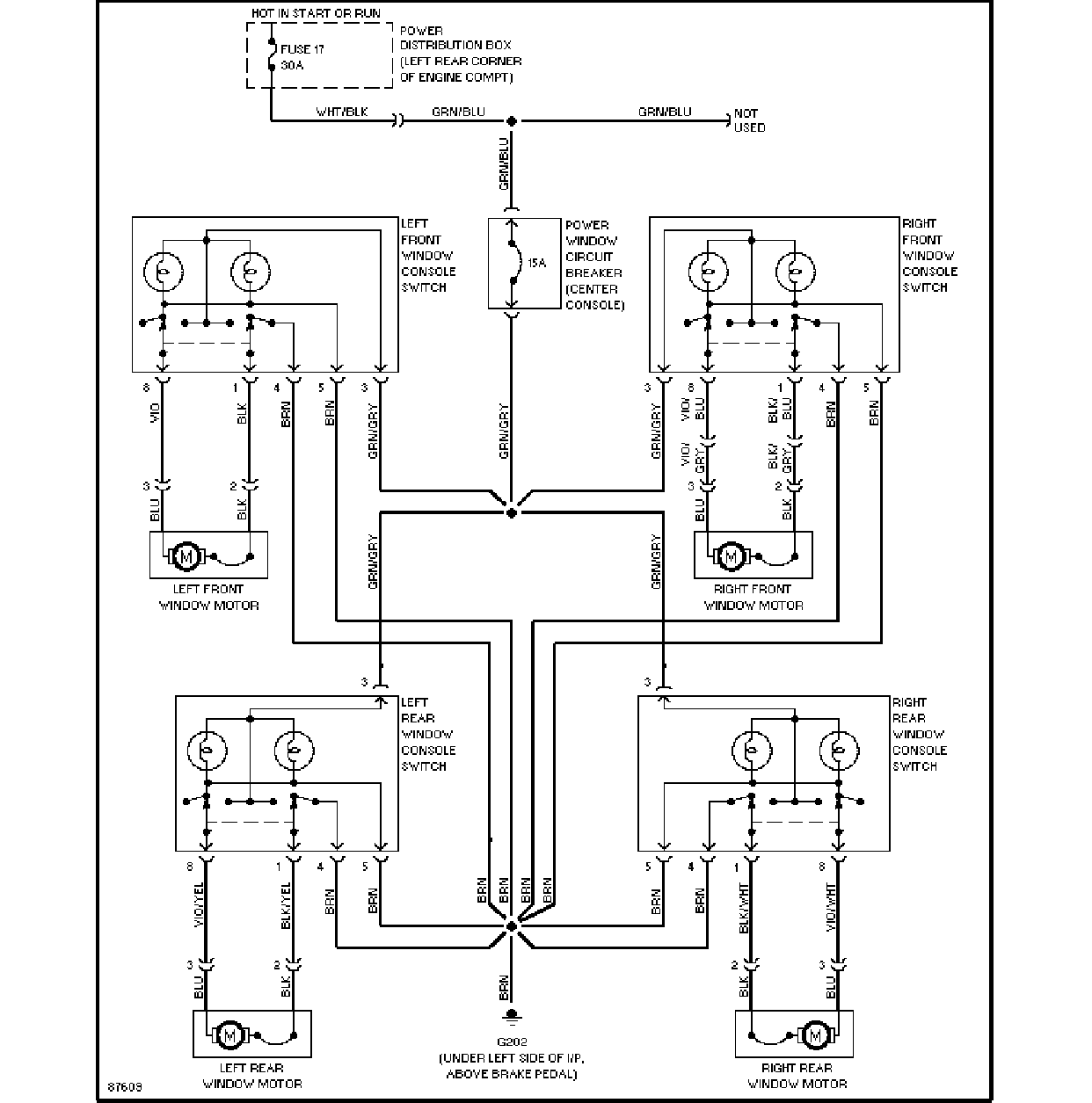 电动车窗电路图(敞篷车)